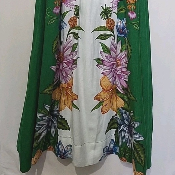 Unworn Farm Rio Sweet Bloom Dreamscape Linen Blend Midi Dress in Off White Multi - Picture 7 of 11